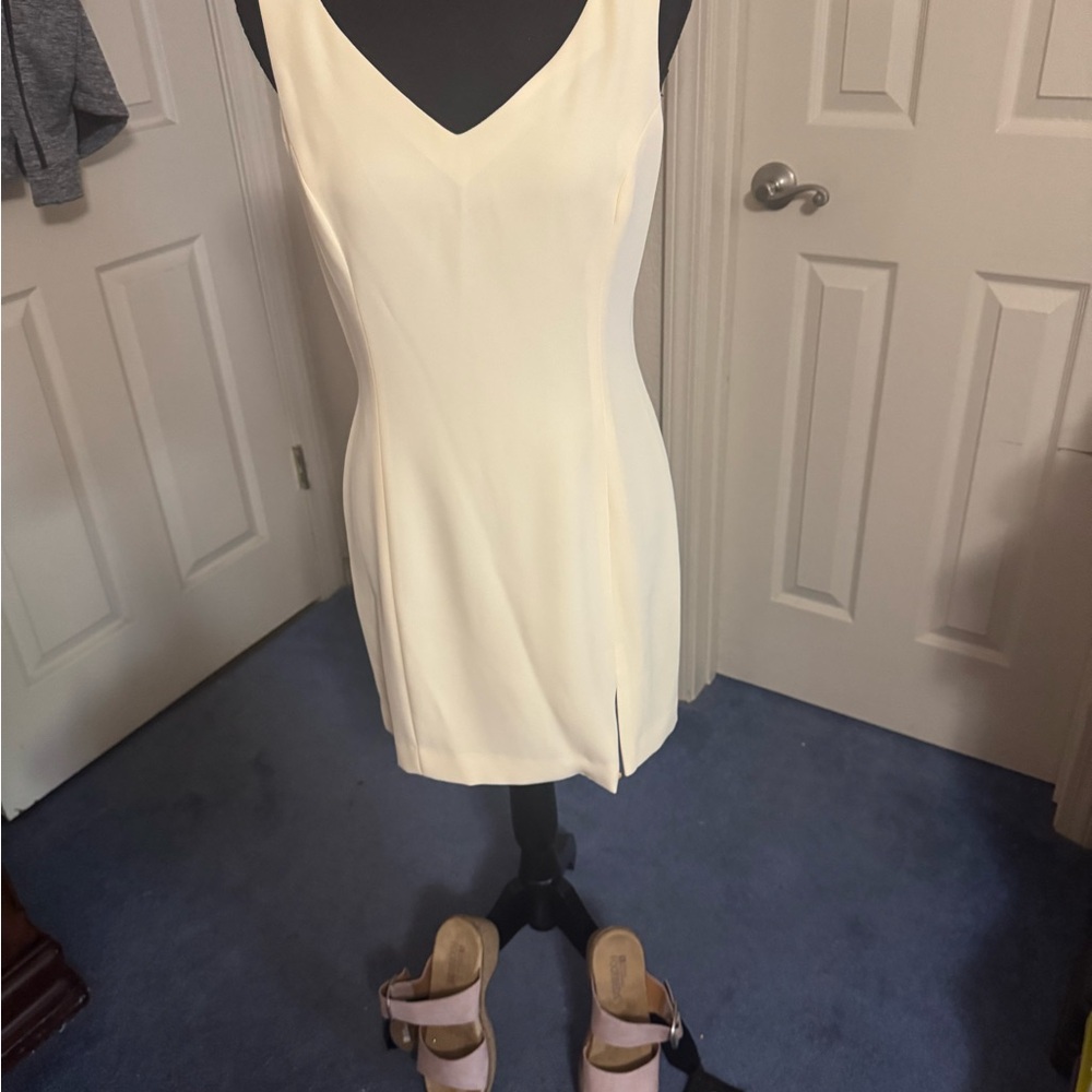 Hugo Buscati Cream V-Neck Mini Dress